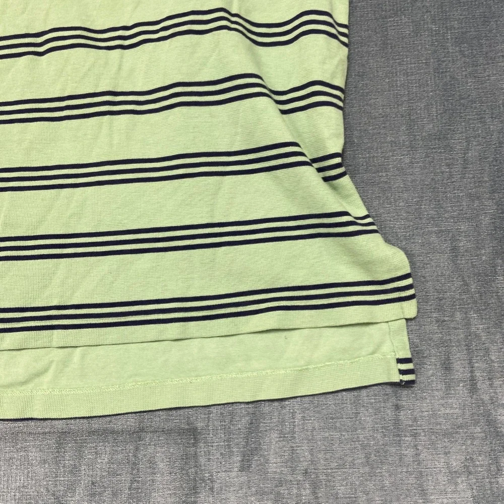 Polo by Ralph Lauren Shirt Mens Large Green Black Striped Hi Lo Hem Golf Tennis
